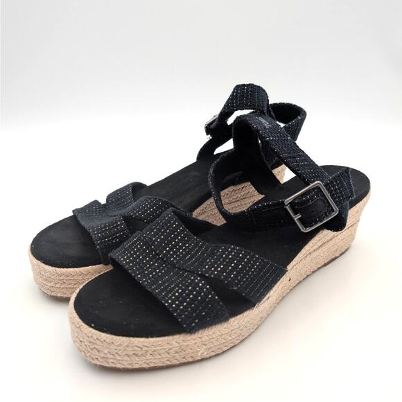Toms Audrey Espadrille Platform Wedge Sandal Women's Black Size US8 EU38.5 - Picture 1 of 10